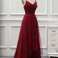 A Line High Low Tulle Train V Neck Backless Formal Prom Dress Evening Dress