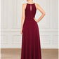 A-Line Prom Dresses Elegant Dress Wedding Guest Floor Length Sleeveless Halter Chiffon with Draping