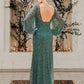 Sheath / Column Mother of the Bride Dress Elegant Sparkle & Shine V Neck Floor Length Lace Sequined Long Sleeve with Beading