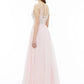 A-Line Bridesmaid Dress Illusion Neck Sleeveless Illusion Detail Floor Length Chiffon / Floral Lace with Sash / Ribbon