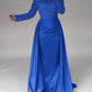 Mermaid Sequin Evening Gown Ruched Satin Dress Long Sleeves Floor Length Sparkle Illusion Neck Fall Wedding Guest Dress with Pearls