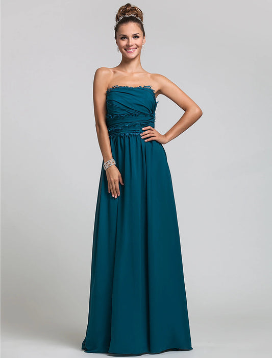 Sheath / Column Strapless Floor Length Chiffon Bridesmaid Dress with Side Draping