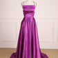 A-Line Prom Dresses Minimalist Dress Party Wear Sweep / Brush Train Sleeveless Spaghetti Strap Satin with Pleats