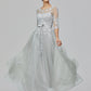 A-Line Empire Dress Wedding Guest Prom Floor Length Half Sleeve Illusion Neck Tulle with Bow(s)