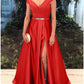 A-Line Elegant Prom Formal Evening Valentine's Day Dress Off Shoulder Short Sleeve Sweep / Brush Train Satin with Split