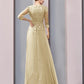 A-Line Mother of the Bride Dress Wedding Guest Elegant V Neck Floor Length Chiffon Half Sleeve with Lace