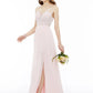 A-Line Bridesmaid Dress Illusion Neck Sleeveless Illusion Detail Floor Length Chiffon / Floral Lace with Sash / Ribbon