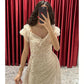 Sheath / Column Evening Gown Sparkle & Shine Dress Formal Fall Sweep / Brush Train Short Sleeve V Neck Sequined with Glitter