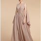 A-Line Mother of the Bride Dress Wedding Guest Elegant V Neck Ankle Length Chiffon Lace Sleeveless with Ruching