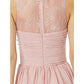 A-Line Bridesmaid Dress Jewel Neck Sleeveless See Through Floor Length Chiffon / Lace with Lace / Criss Cross