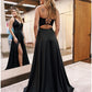 A-Line Evening Gown Empire Dress Formal Prom Floor Length Sleeveless V Neck Pocket Satin Backless