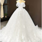 Ball Gown Prom Dresses Floral Wedding Dress Court Train Short Sleeve Sweetheart Lace with Pleats