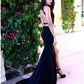 Sheath / Column Prom Dresses Cut Out Dress Prom Court Train Sleeveless Halter Lace Backless with Slit