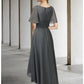 A-Line Mother of the Bride Dress Elegant High Low V Neck Asymmetrical Chiffon Short Sleeve with Pleats