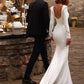 Reception Open Back Royal Style Simple Wedding Dresses Mermaid / Trumpet Square Neck Long Sleeve Court Train Satin Bridal Gowns