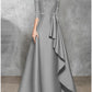 A-Line Evening Gown Black Dress Plus Size Elegant Dress Formal Wedding Floor Length Half Sleeve Scoop Neck Satin