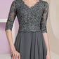 A-Line Mother of the Bride Dress Formal Luxurious Elegant V Neck Floor Length Chiffon Lace Half Sleeve with Pleats Beading