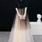 A-Line Elegant Gradient Prom Formal Evening Dress Jewel Neck Half Sleeve Floor Length Tulle with Sleek Party Dresses