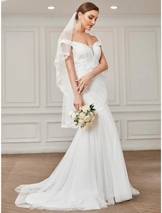 Reception Vintage Wedding Dresses A-Line Off Shoulder Cap Sleeve Sweep / Brush Train Lace Bridal Gowns With Lace