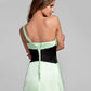 A-Line One Shoulder Floor Length Satin Bridesmaid Dress with Crystal Brooch