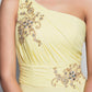 Sheath / Column Elegant Dress Wedding Guest Cocktail Party Asymmetrical Sleeveless One Shoulder Bridesmaid Dress Chiffon with Beading Slit