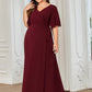 A-Line Bridesmaid Dress V Neck Short Sleeve Elegant Floor Length Chiffon with Ruffles / Draping