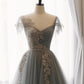 A-Line Sweetheart Neck Tulle Lace Long Prom Dress With Flower