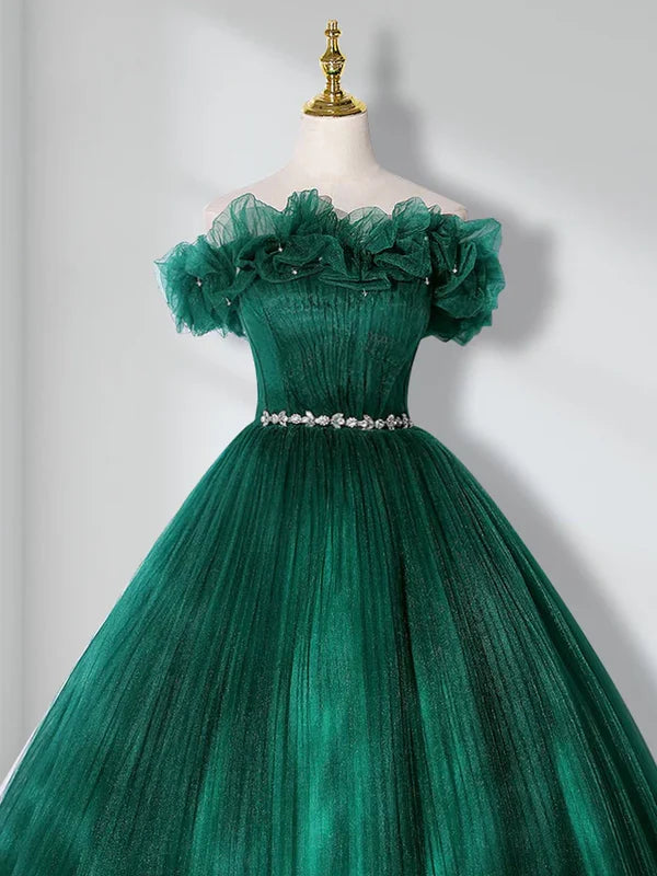 Green off shoulder sheer long adult dress Quinceanera Dress