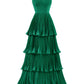 Strapless Emerald Green Ruffle Multi-Layer Long Prom Dress Off Shoulder