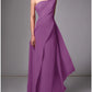 Sheath Evening Gown Red Green Dress Elegant Dress Formal Sweep / Brush Train Sleeveless One Shoulder Stretch Chiffon with Pleats