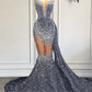 Mermaid / Trumpet Evening Gown Sparkle & Shine Dress Carnival Formal Court Train Sleeveless Strapless African American Sequined with Beading