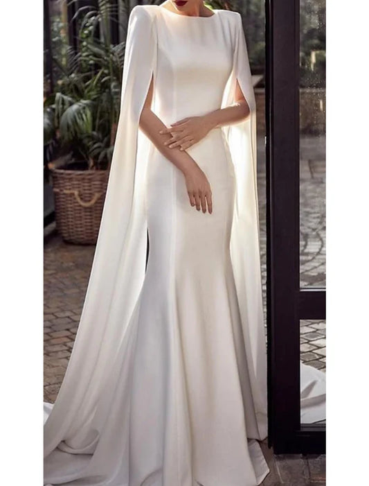 Mermaid Party Dress Evening Gown Maxi Dress Formal Wedding Guest Court Train Sleeveless Jewel Neck Capes Stretch Chiffon