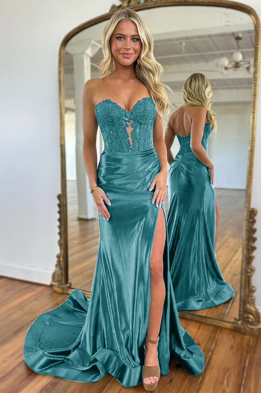 Sweetheart Hollow Out Beading Prom Dress Off Shoulder With Slit Sexy Evening Dresses