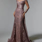 Mermaid / Trumpet Mother of the Bride Dress Wedding Guest Elegant Jewel Neck Sweep / Brush Train Stretch Satin Long Sleeve with Lace