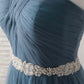 A-Line Gray Blue Tulle Long Bridesmaid Dress Floor-length Beading Prom Dress Elegant