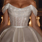 Engagement Formal Glitter & Sparkle Wedding Dresses Ball Gown Off Shoulder Cap Sleeve Chapel Train Satin Bridal Gowns