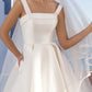 Hall Casual Wedding Dresses A-Line Square Neck Regular Straps Sweep / Brush Train Satin Bridal Gowns