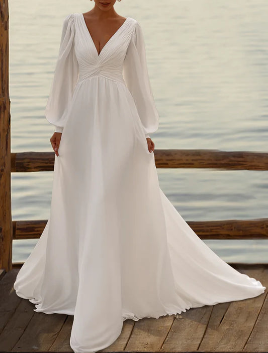 Simple Wedding Dresses Wedding Dresses A-Line Camisole Sleeveless Tea Length Chiffon Bridal Gowns With Pleats