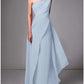 Sheath Evening Gown Red Green Dress Elegant Dress Formal Sweep / Brush Train Sleeveless One Shoulder Stretch Chiffon with Pleats