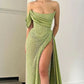 Mermaid / Trumpet Evening Gown Sparkle & Shine Dress Formal Wedding Court Train Sleeveless Strapless Satin with Slit