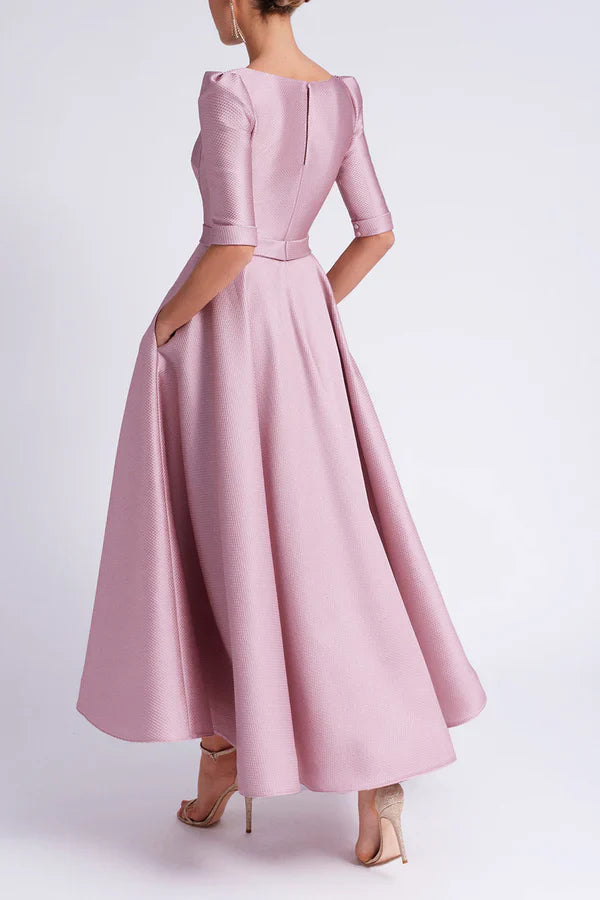 Unique satin A-line V-neck half sleeve pocket mother of the bride dresses Sexy