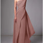 Sheath Evening Gown Red Green Dress Elegant Dress Formal Sweep / Brush Train Sleeveless One Shoulder Stretch Chiffon with Pleats