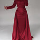 Mermaid Sequin Evening Gown Ruched Satin Dress Long Sleeves Floor Length Sparkle Illusion Neck Fall Wedding Guest Dress with Pearls