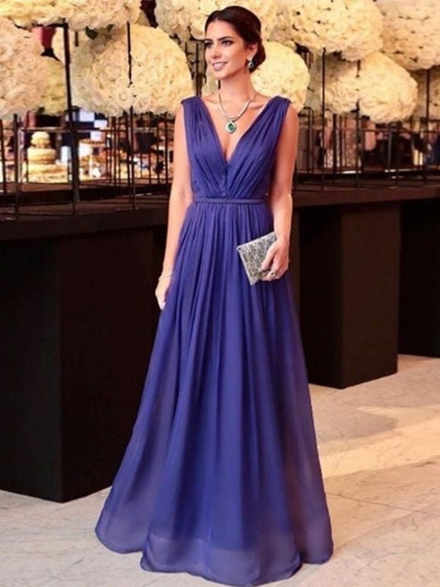 A-Line/Princess Chiffon Ruffles V-neck Sleeveless Floor-Length Mother of the Bride Dresses Elegant