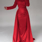 Mermaid Sequin Evening Gown Ruched Satin Dress Long Sleeves Floor Length Sparkle Illusion Neck Fall Wedding Guest Dress with Pearls