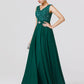 A-Line Elegant Dress Wedding Guest Formal Evening Floor Length Sleeveless V Neck Chiffon V Back with Sash / Ribbon