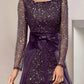 Two Piece Sheath / Column Mother of the Bride Dress Formal Wedding Guest Sparkle & Shine Elegant Scoop Neck Knee Length Lace Sequined Long Sleeve with Beading