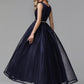 A-Line Little Black Prom Dress Wedding Guest Ankle Length Sleeveless V Wire Spandex with Sash