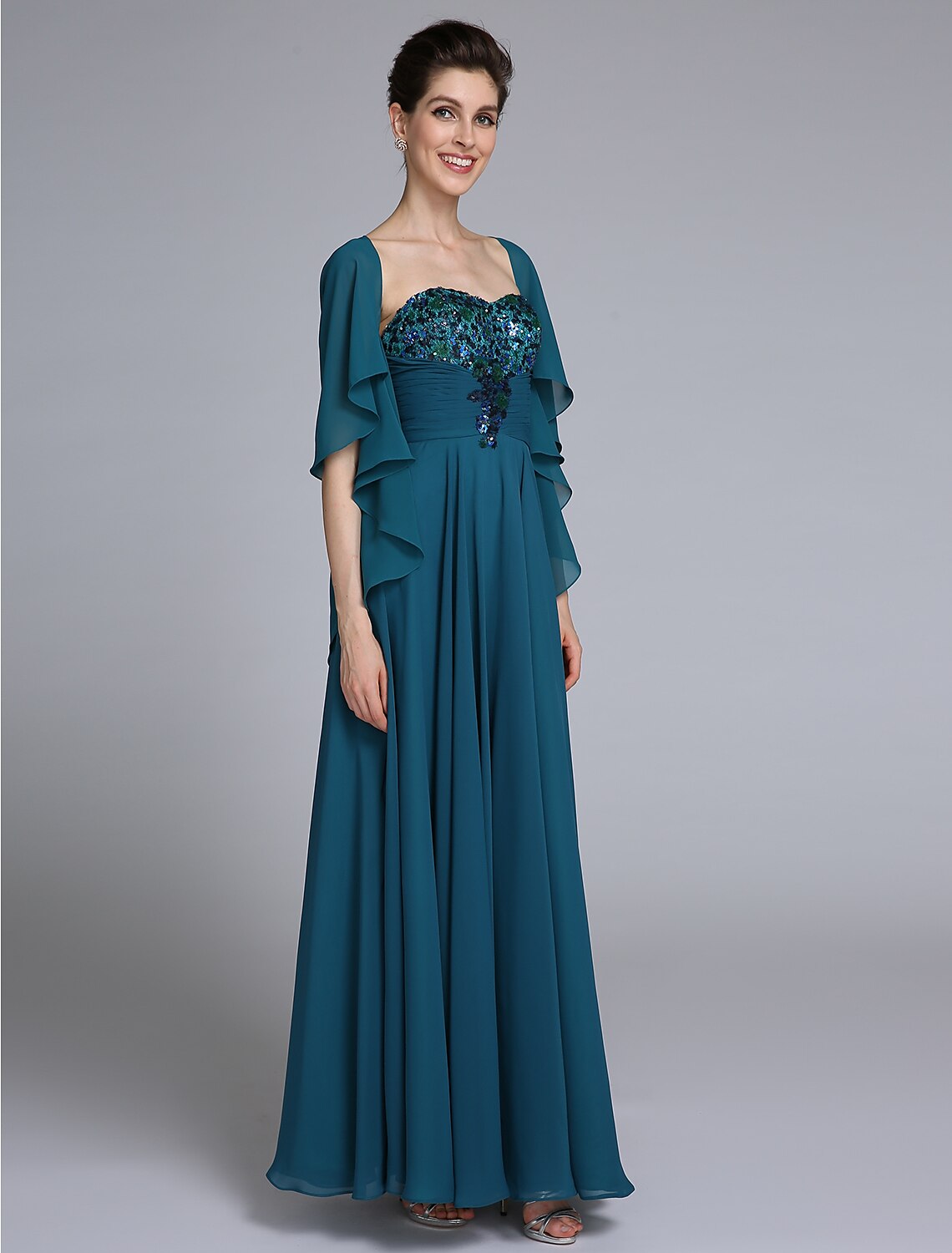 A-Line Mother of the Bride Dress Wrap Included Sweetheart Ankle Length Chiffon Sleeveless yes with Ruched