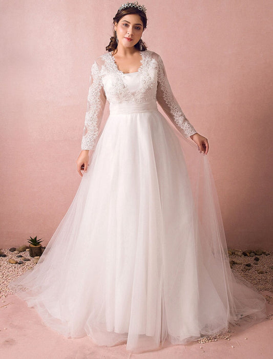 Hall Sparkle & Shine Wedding Dresses A-Line Illusion Neck Long Sleeve Court Train Satin Bridal Gowns With Buttons